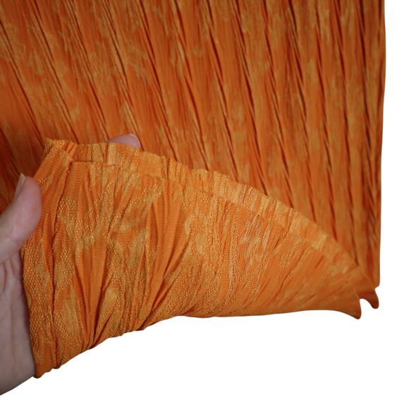 Zara Jacquard Pleated Midi Skirt Womens Size Large Orange Stretchy Raw Edge Hem - Picture 3 of 8